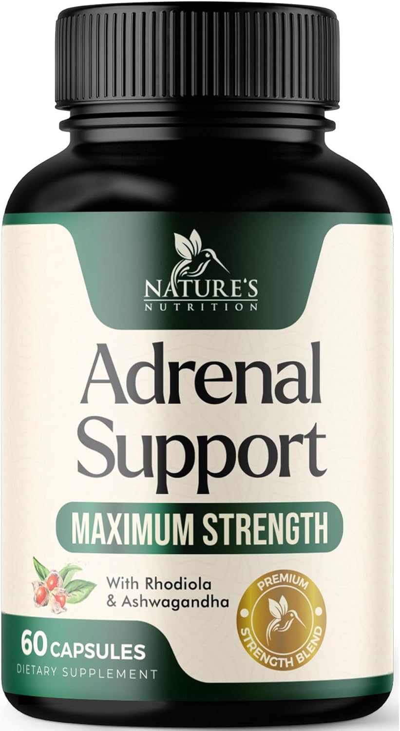 Ashwagandha & 10 Adaptogenic Herbs Adrenal Support Supplement - Rhodiola Rosea, Holy Basil - Energy Balance, Stress Relief - 60 Capsules