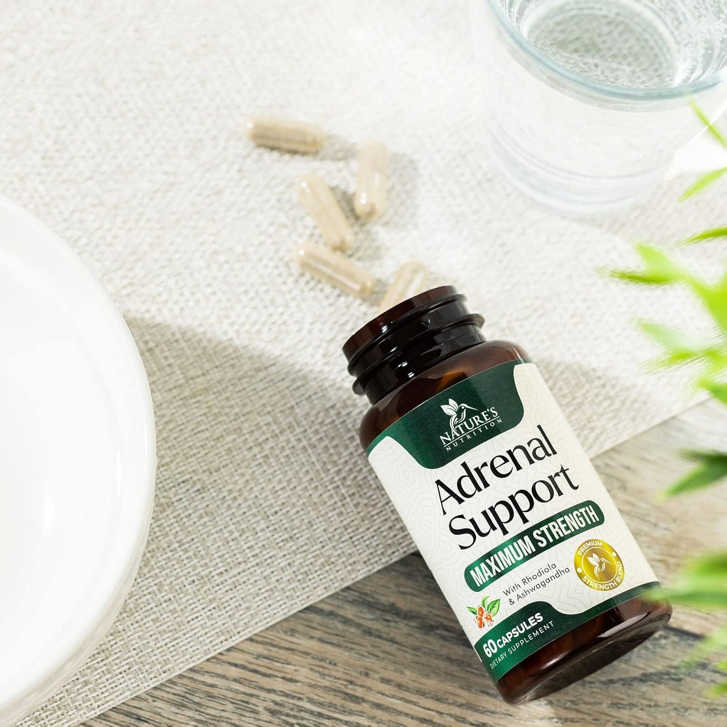 Ashwagandha & 10 Adaptogenic Herbs Adrenal Support Supplement - Rhodiola Rosea, Holy Basil - Energy Balance, Stress Relief - 60 Capsules