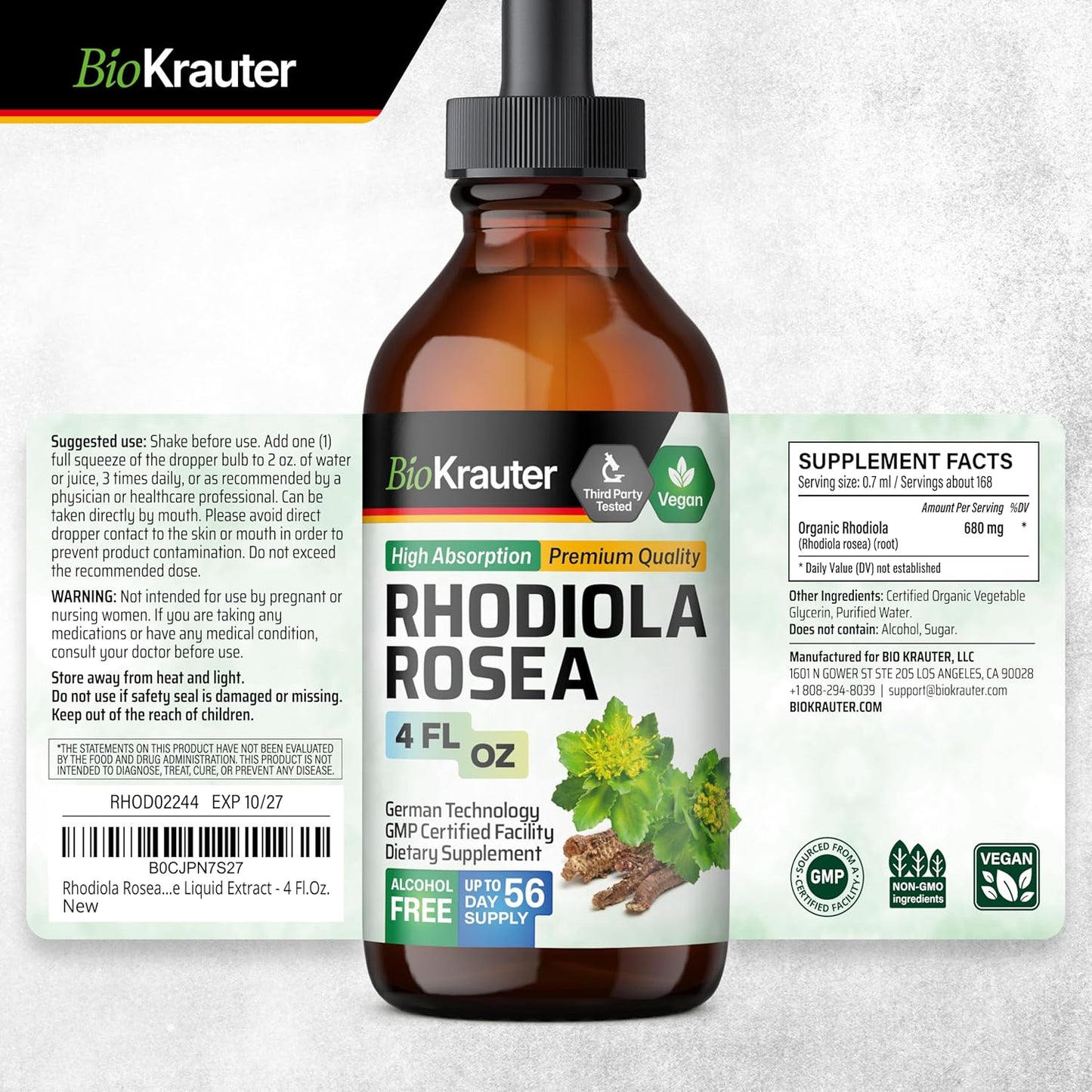 Ashwagandha and Rhodiola Rosea Tincture Bundle - 4 Fl. Oz. Each - BIO KRAUTER