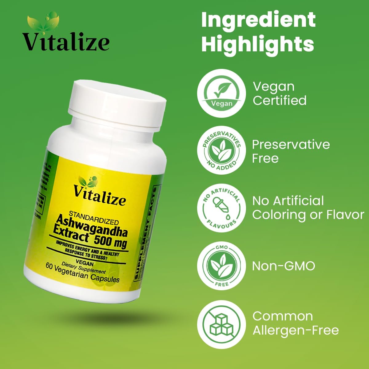 Ashwagandha Extract Capsules - Natural Energy Booster, Cortisol Manager, Vegan Dietary Supplement - 60 Capsules, 500mg, Non-GMO, Gluten Free