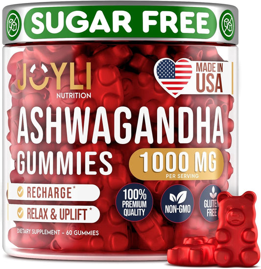 Ashwagandha Gummies for Sleep & Stress Balance - Natural Calm Supplement with Vitamin C and Zinc - 60 Vegan Sugar Free Chews for Women & Men