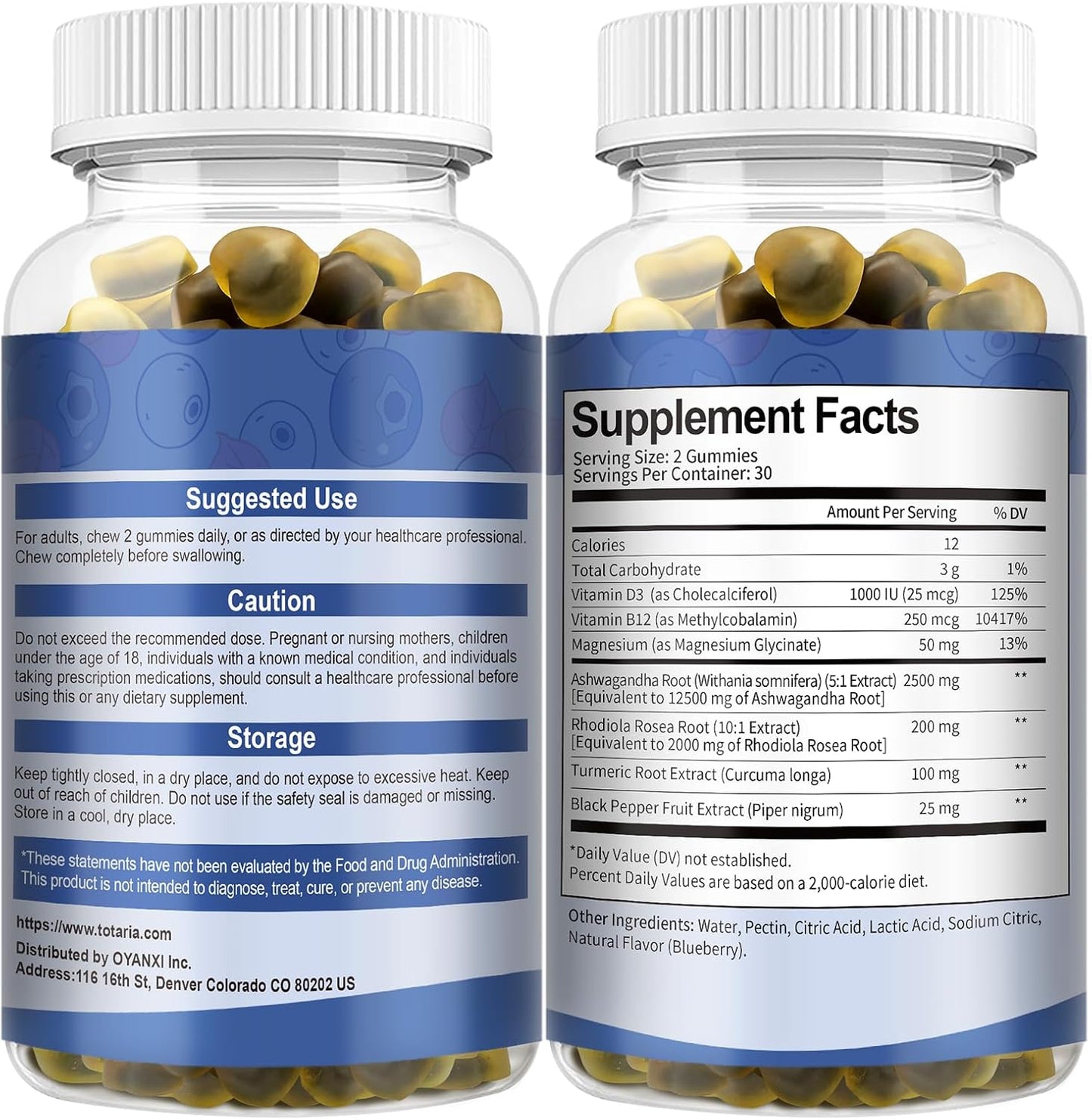 Ashwagandha Gummies with Magnesium Glycinate and Rhodiola Rosea for Women and Men - Totaria Supplement