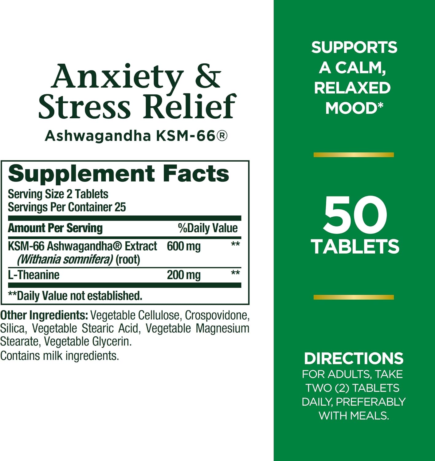 Ashwagandha KSM-66 Tablets for Anxiety & Stress Relief - 50 Count, Natural Mood Support by Nature's Bounty