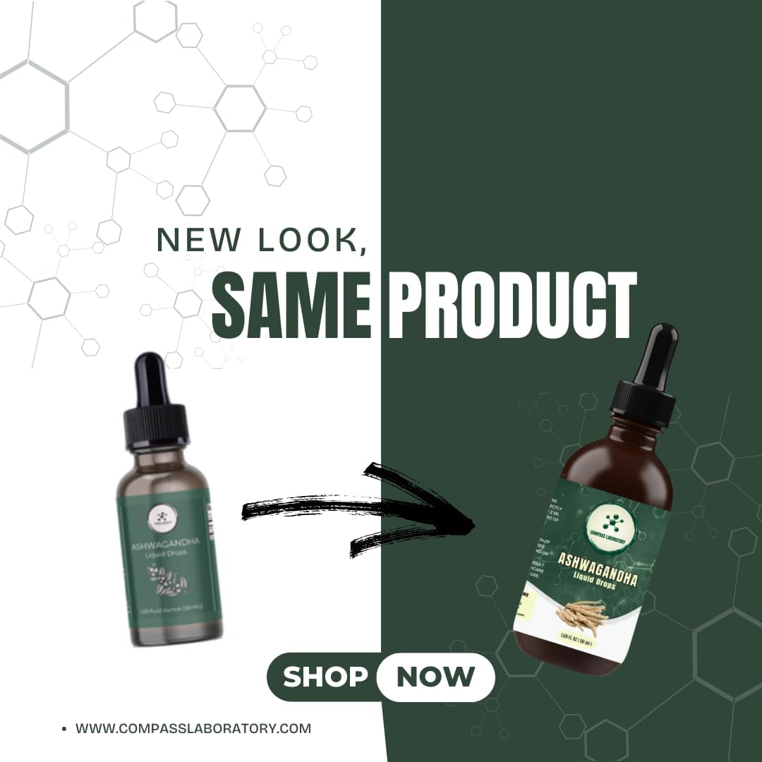 Ashwagandha Liquid Drops for Mood Support and Immune Boost - Compass Laboratory - 2 fl oz