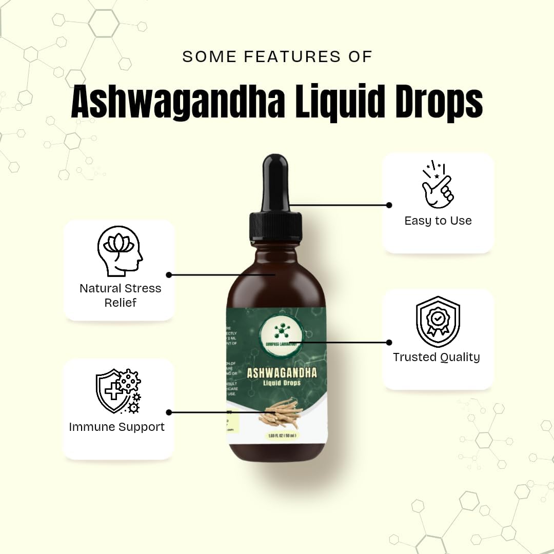 Ashwagandha Liquid Drops for Mood Support and Immune Boost - Compass Laboratory - 2 fl oz