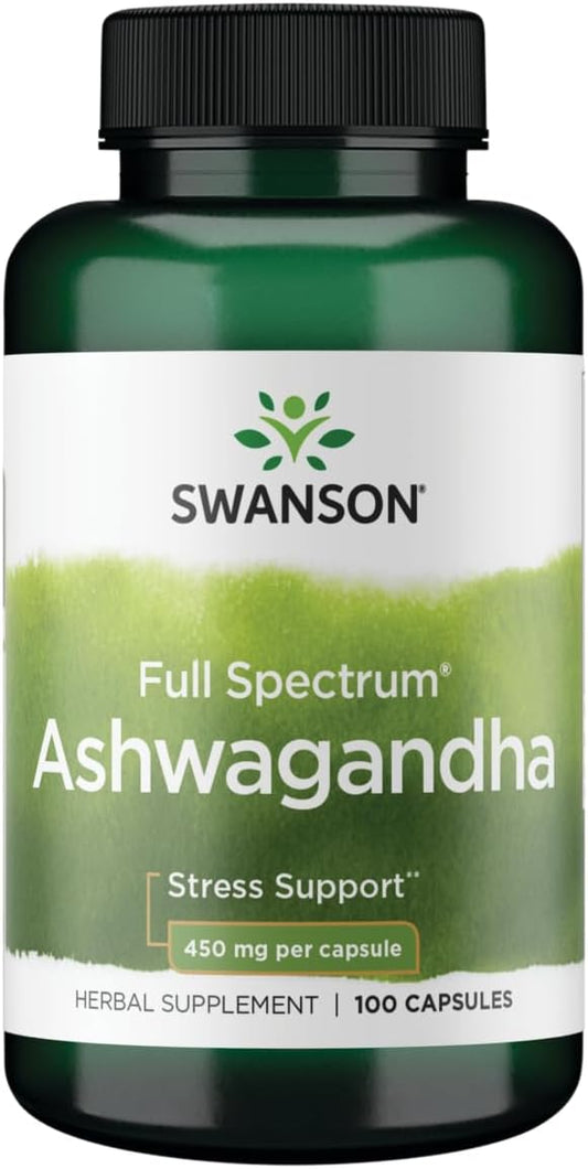 Ashwagandha Root & Aerial Parts Supplement for Stress Relief & Energy Support - 100 Capsules, 450mg - Ayurvedic Wellness