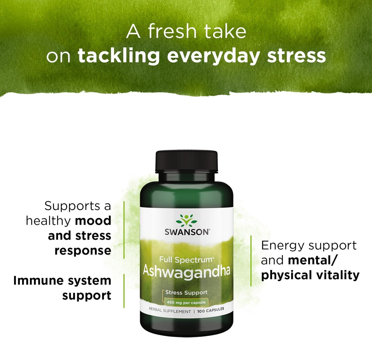Ashwagandha Root & Aerial Parts Supplement for Stress Relief & Energy Support - 100 Capsules, 450mg - Ayurvedic Wellness