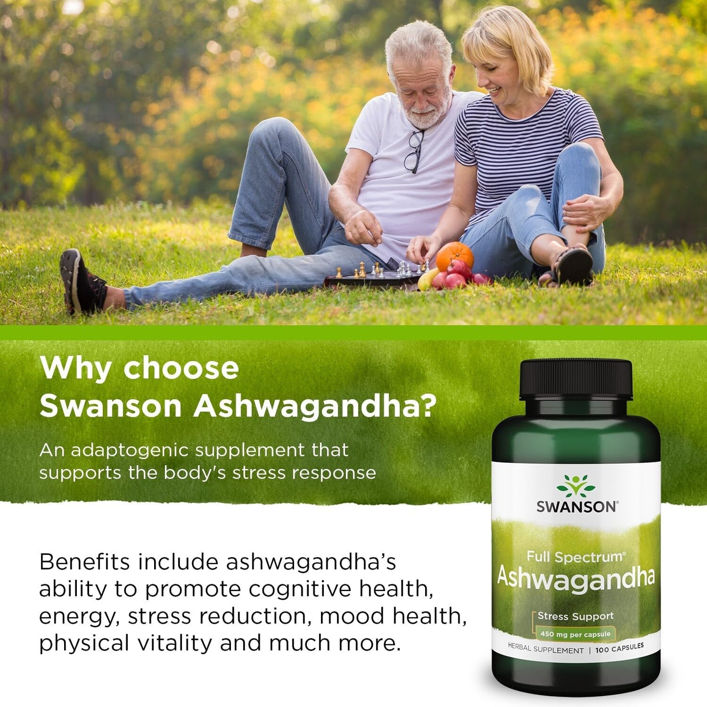 Ashwagandha Root & Aerial Parts Supplement for Stress Relief & Energy Support - 100 Capsules, 450mg - Ayurvedic Wellness
