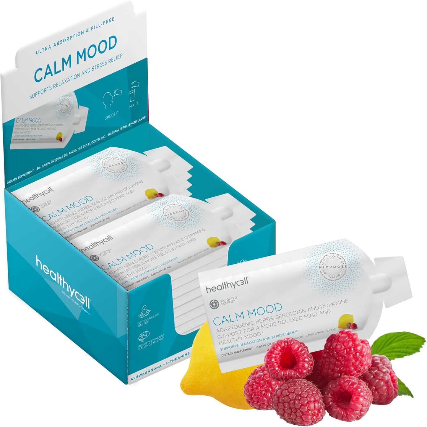 Ashwagandha Supplement for Stress Relief with L-theanine, Magnesium, GABA, Saffron - Cortisol Manager Gel Vitamin for Mood & Relaxation