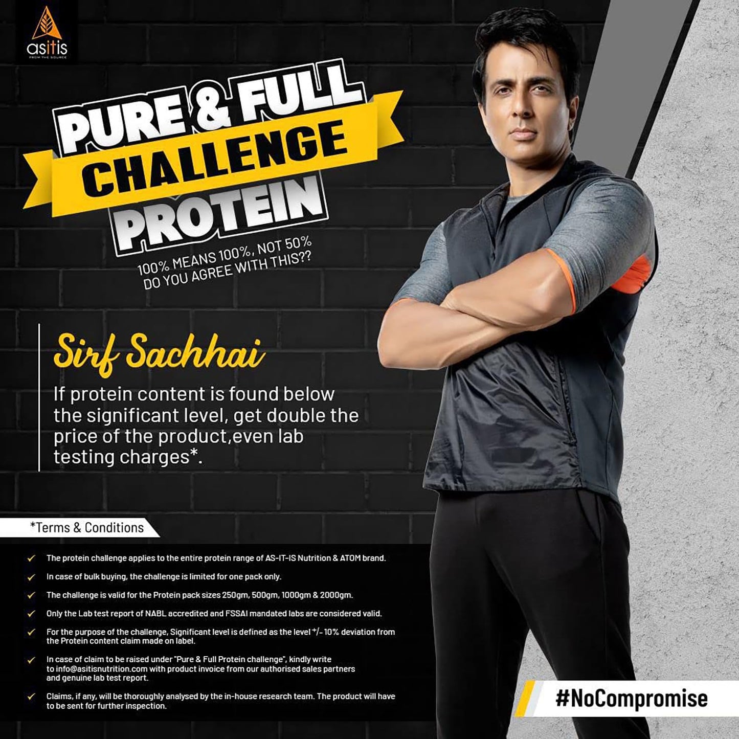 Asitis Nutrition Whey Protein Concentrate 80% Unflavoured, Labdoor Certified, Gluten-Free, Non-GMO - 500g