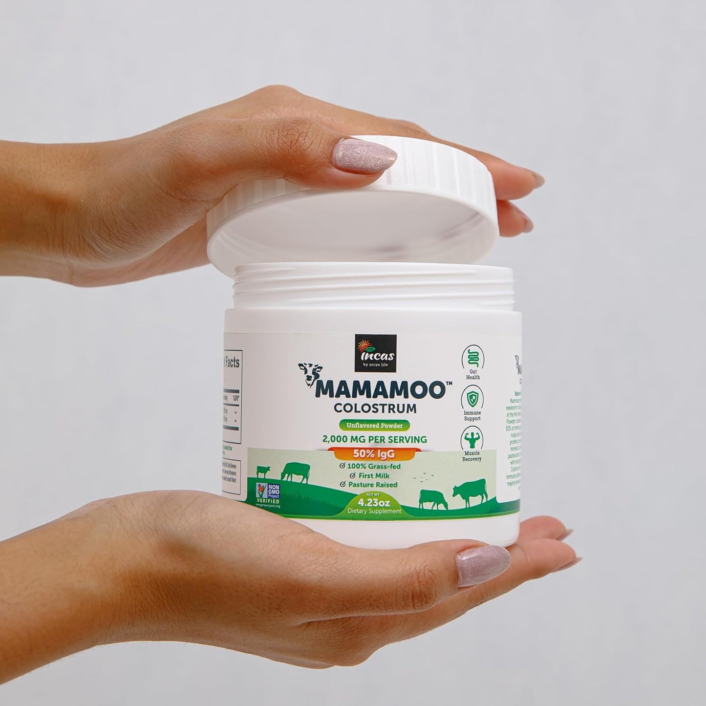 Asiya Life MamaMoo™ Incas Colostrum Powder - High IgG Content, Grass Fed, Non GMO, Gut Health, Immunity Support, Skin & Hair Benefits, 400+ Nutrients, Third Party Tested (Unflavored)