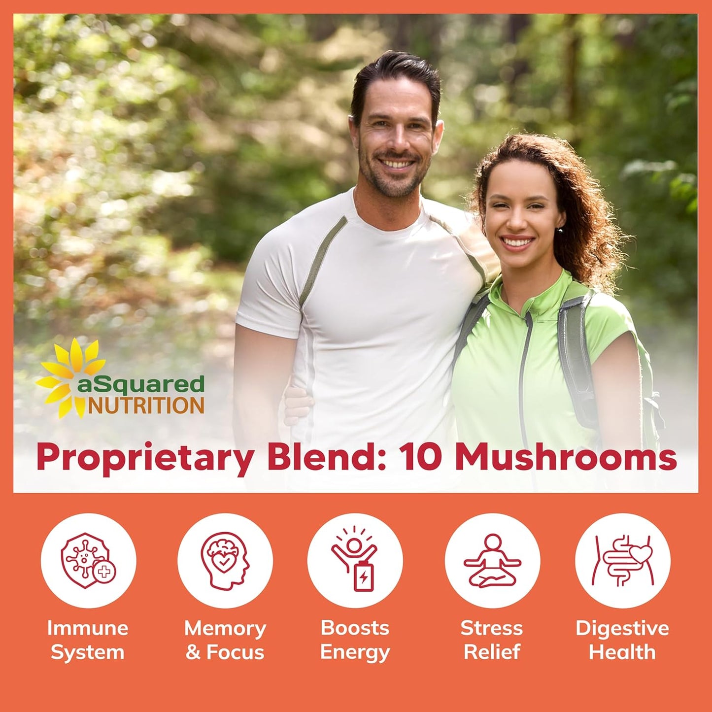 aSquared Nutrition Mushroom Gummies - 10x Complex Supplement for Energy, Focus, and Immune Support - Lions Mane, Turkey Tail, Reishi, Cordyceps, Chaga - Men & Women - Convenient Alternative to Powder, Capsules, and Pills