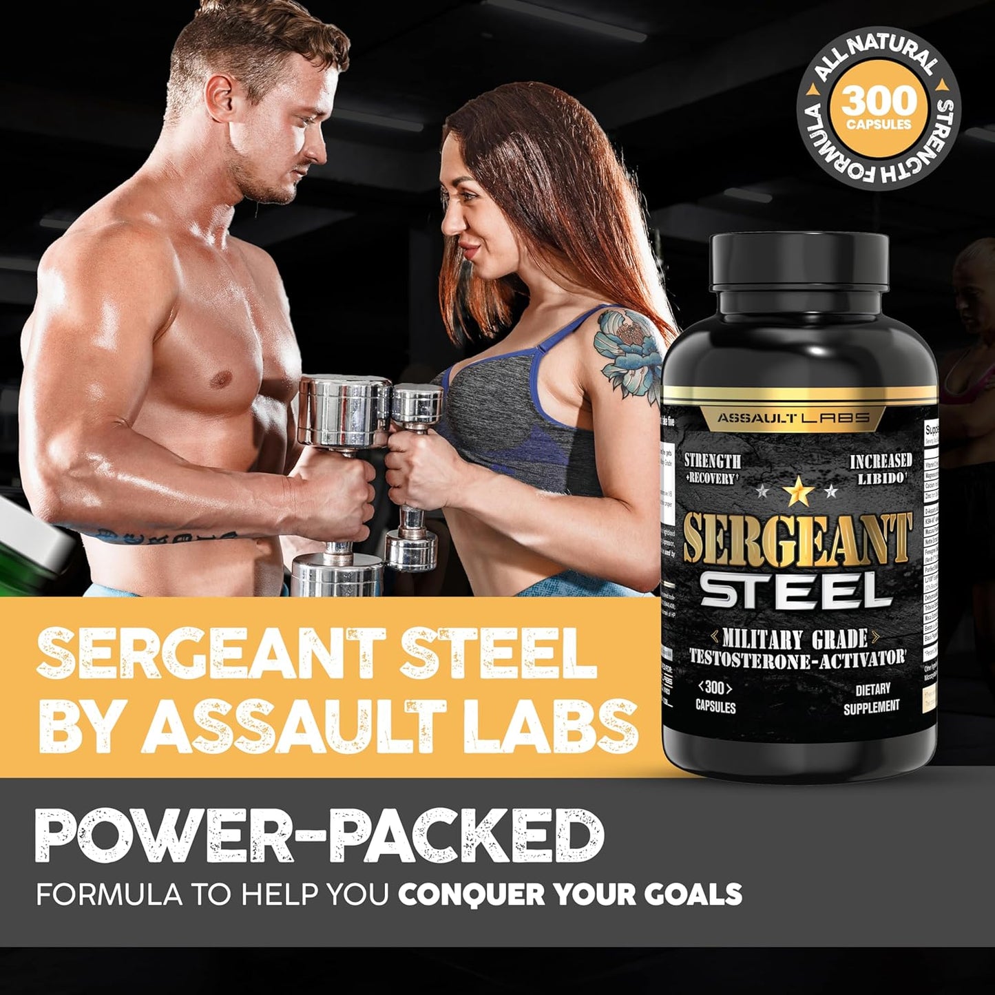 Assault Labs Sergeant Steel: Muscle Growth, Energy, Calm, and Immune Support Blend - 300 Capsules, 2 Months Supply
