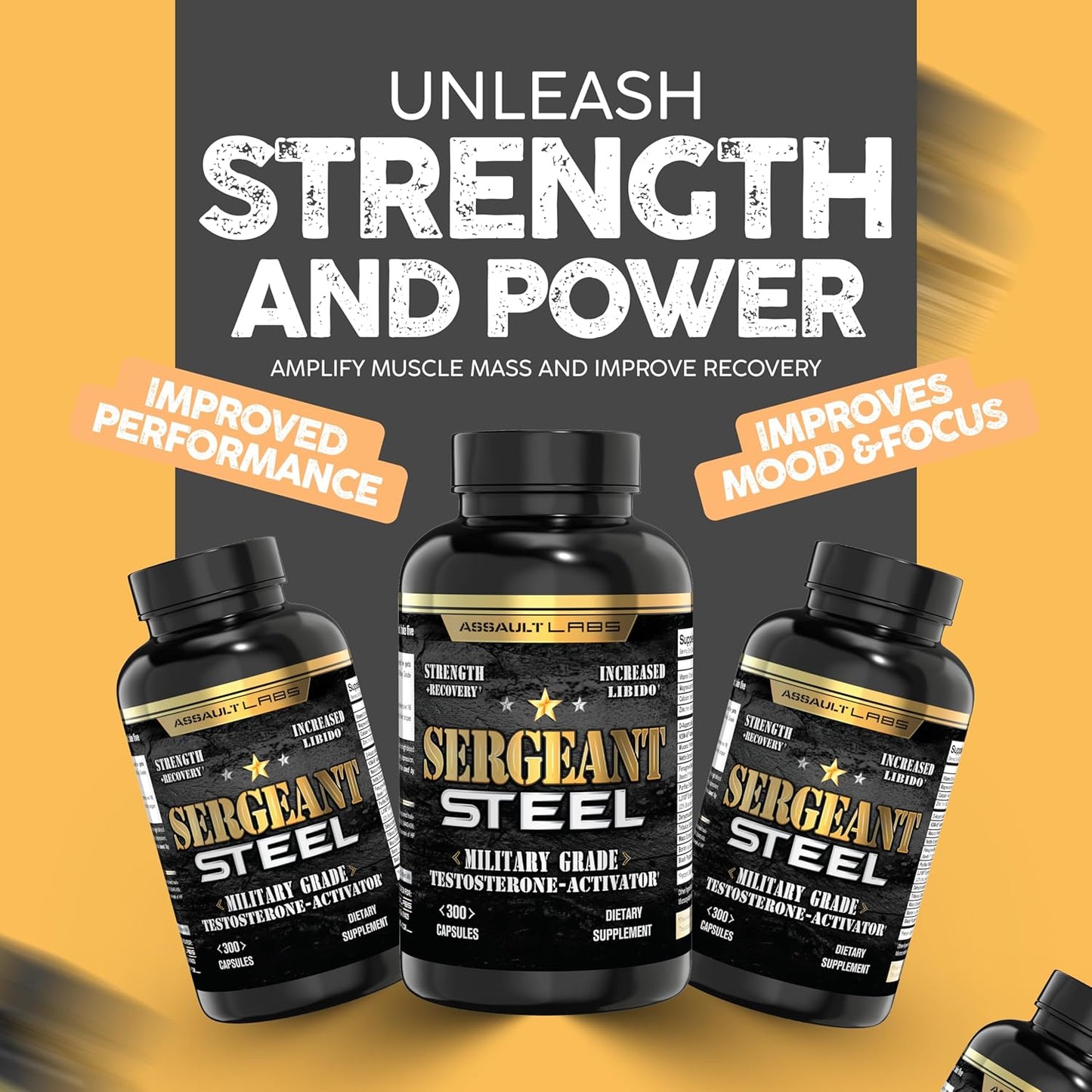 Assault Labs Sergeant Steel: Muscle Growth, Energy, Calm, and Immune Support Blend - 300 Capsules, 2 Months Supply