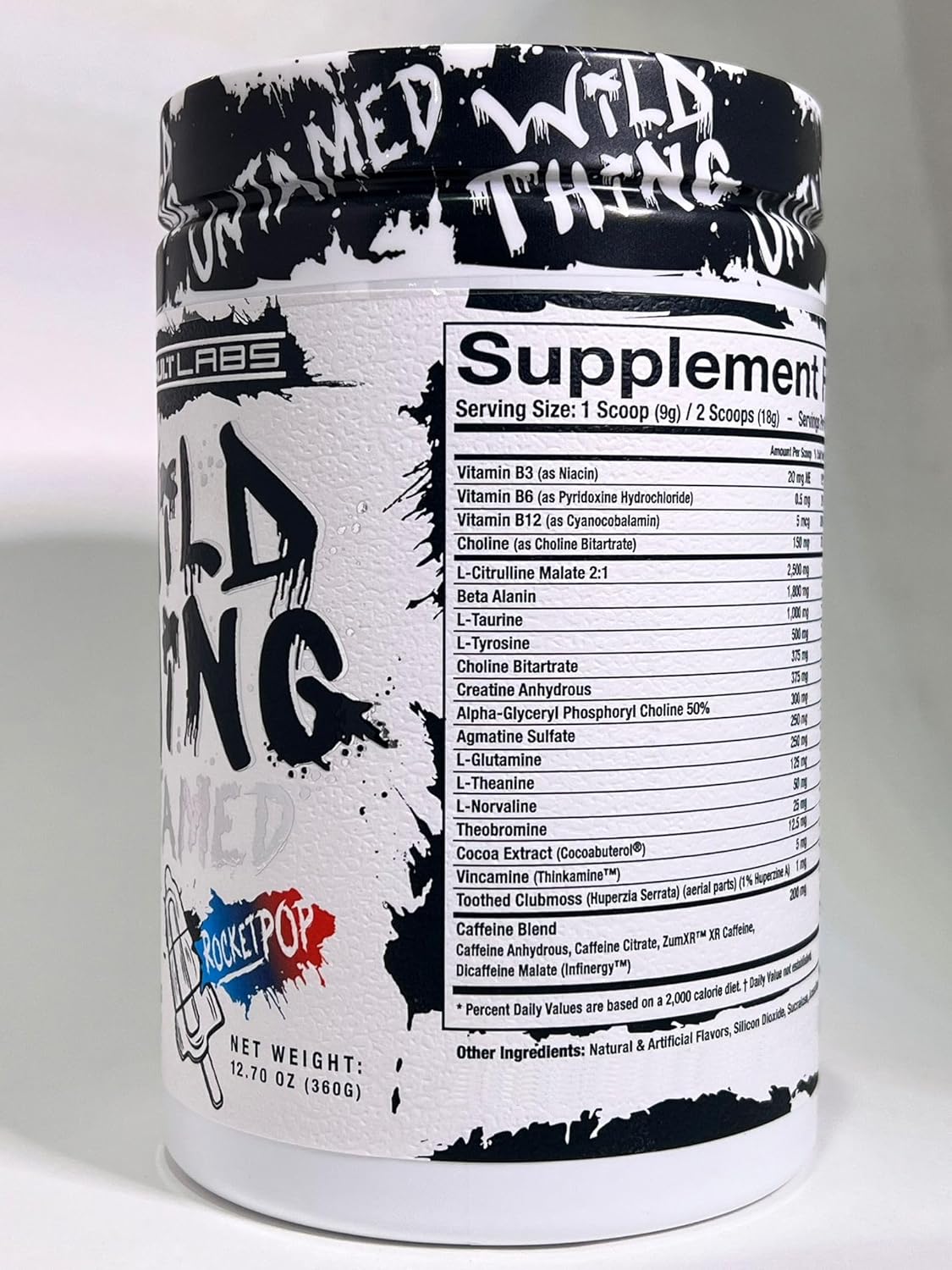Assault Labs Wild Thing Pre Workout Powder - Di-Citrulline Malate, Beta Alanine, L-Glutamine, Caffeine Anhydrous, L-Tyrosine, Huperzine, Cocoa Extract - Energy, Muscle Health, Focus - Rocket Pop Flavor