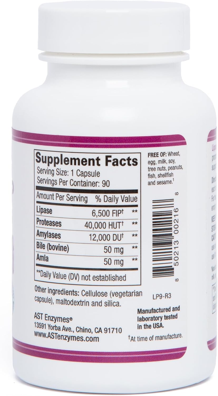 AST Enzymes Lipase-HP Plus - 90 Vegetarian Capsules - Digestive Enzyme Supplement for Keto Diet - Fat Digestion Formula