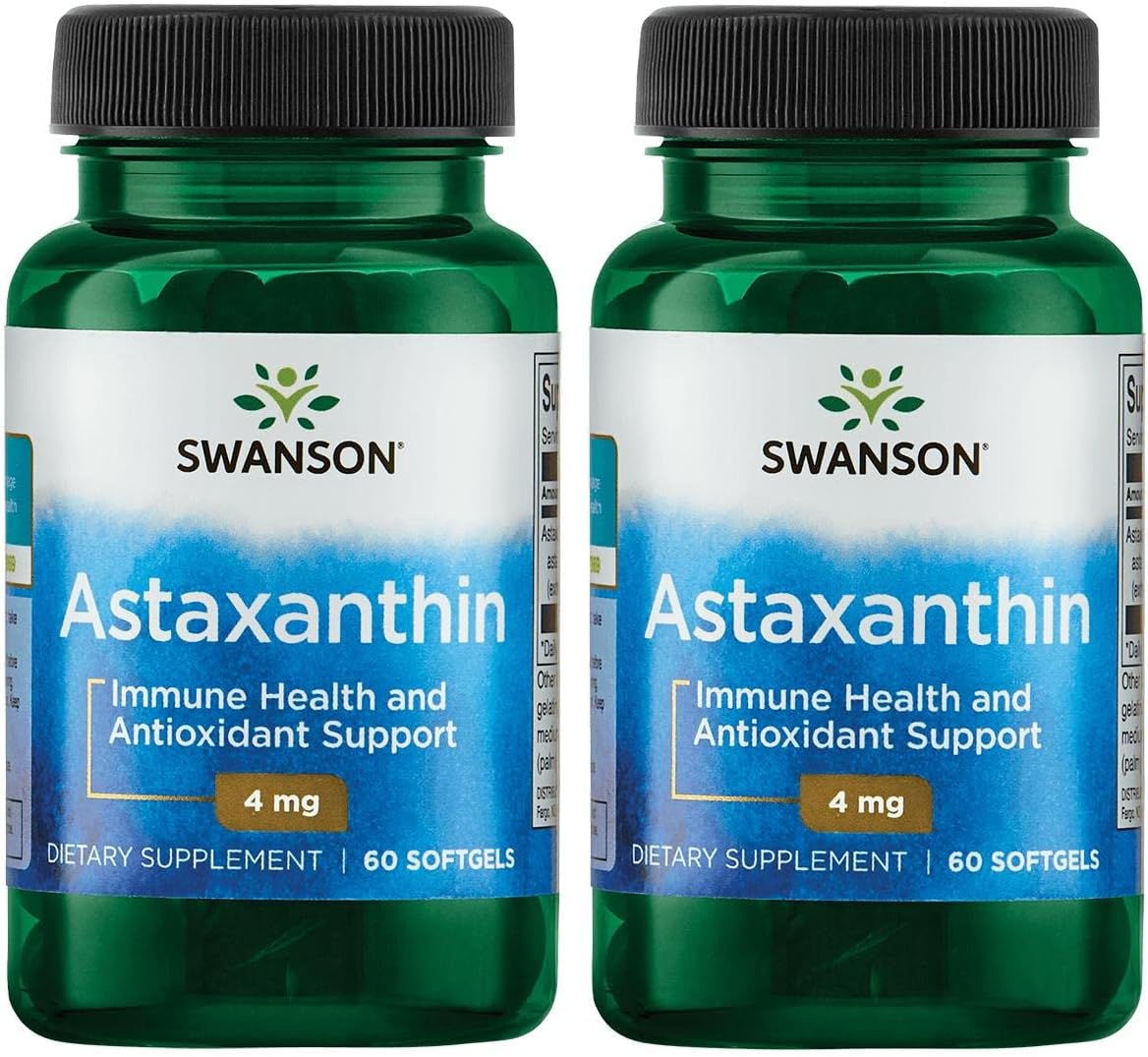 Astaxanthin 4mg Supplement for Eye, Brain, and Skin Health - 120 Softgels (2 Pack)