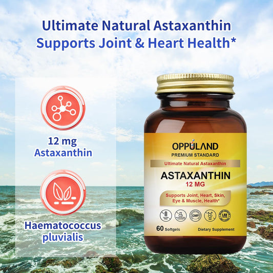 Astaxanthin Softgels 12mg - 60 Capsules for Joint, Heart, Skin, Eye, and Muscle Health