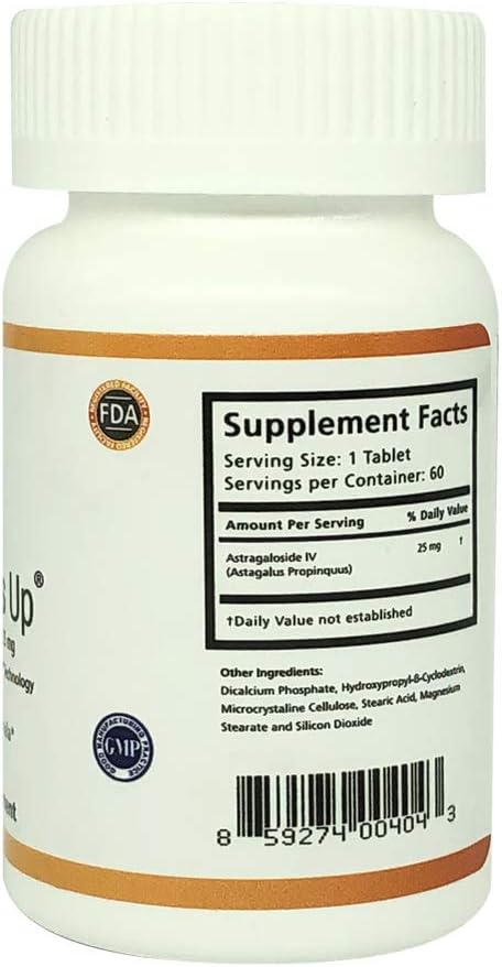 Astragaloside IV Tablets with 98% Telomeres Up, Triple Absorption for Anti-Aging and Immune Support - US Made (GMP)