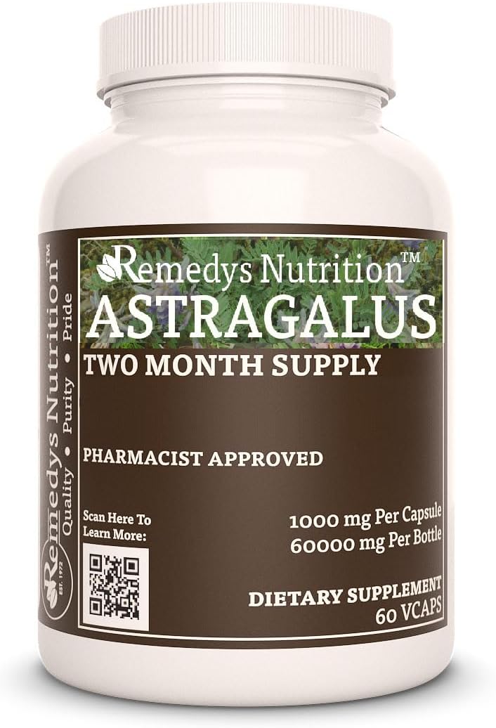 Astragalus Mega Strength 1,000 mg Capsules - Vegan with 60,000 mg per Bottle