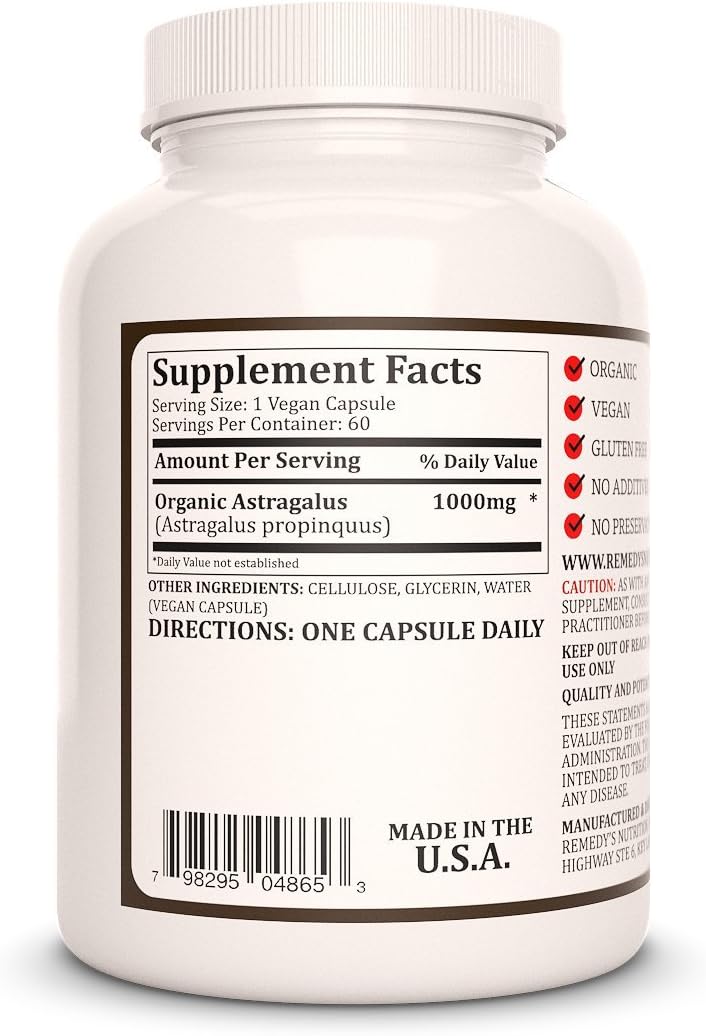 Astragalus Mega Strength 1,000 mg Capsules - Vegan with 60,000 mg per Bottle