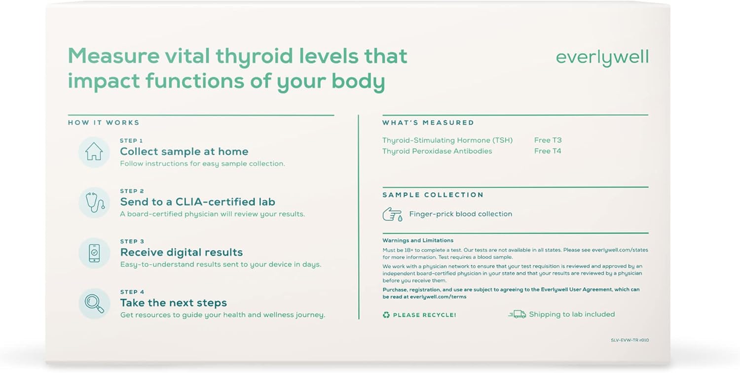 At-Home Everlywell Thyroid Test Kit for Adults 18+ - Fast & Accurate Results from CLIA-Certified Lab