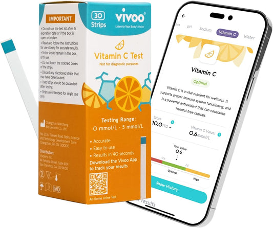 At-Home Vitamin C Status Test Kit - 30 Test Strips for Quick & Accurate Results, Monitor & Improve Your Nutrition Levels with Vivoo Test Strip