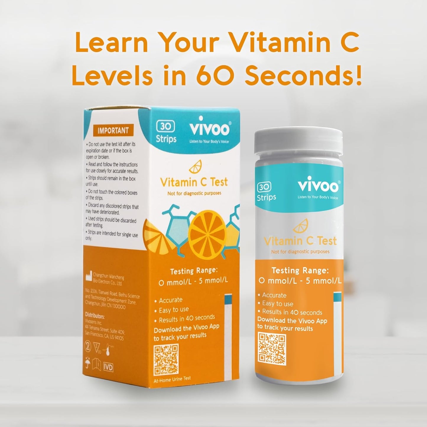 At-Home Vitamin C Status Test Kit - 30 Test Strips for Quick & Accurate Results, Monitor & Improve Your Nutrition Levels with Vivoo Test Strip
