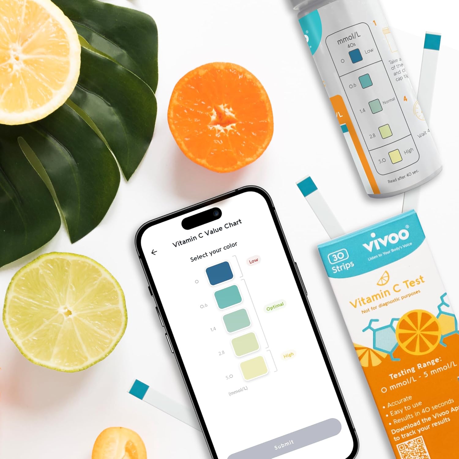 At-Home Vitamin C Status Test Kit - 30 Test Strips for Quick & Accurate Results, Monitor & Improve Your Nutrition Levels with Vivoo Test Strip