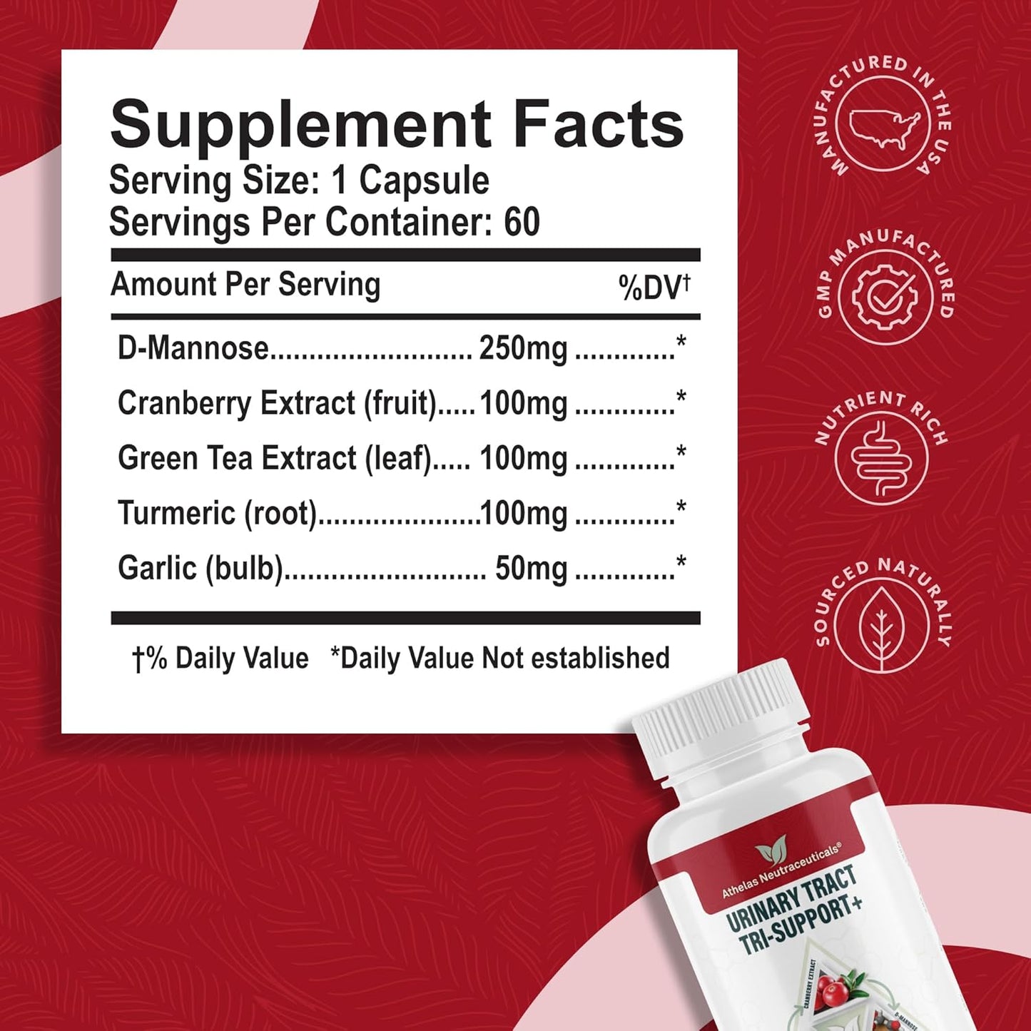 Athelas Neutraceuticals Fast UT Relief - Full Spectrum Urinary Tract Support Supplement with D-Mannose, Cranberry, Green Tea, Turmeric & Garlic