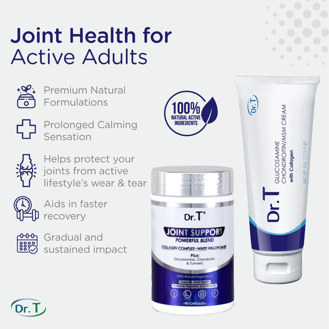 Athlete-Grade Joint Health Bundle: Glucosamine/Chondroitin MSM Cream with Collagen + Support Supplement | Muscle Relief | Non-GMO, Gluten-Free | Made in USA