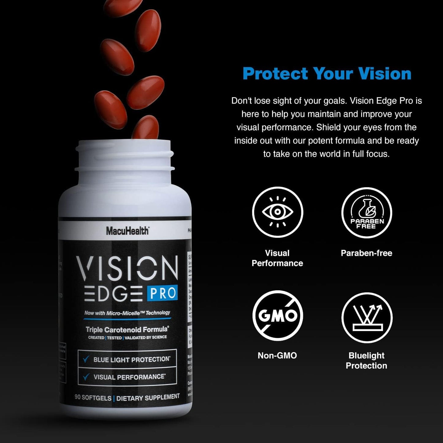 Athlete's Vision Edge Pro Eye Supplement with Lutein, Zeaxanthin, Meso-Zeaxanthin, Omega 3, Carotenoids - 90 Softgels