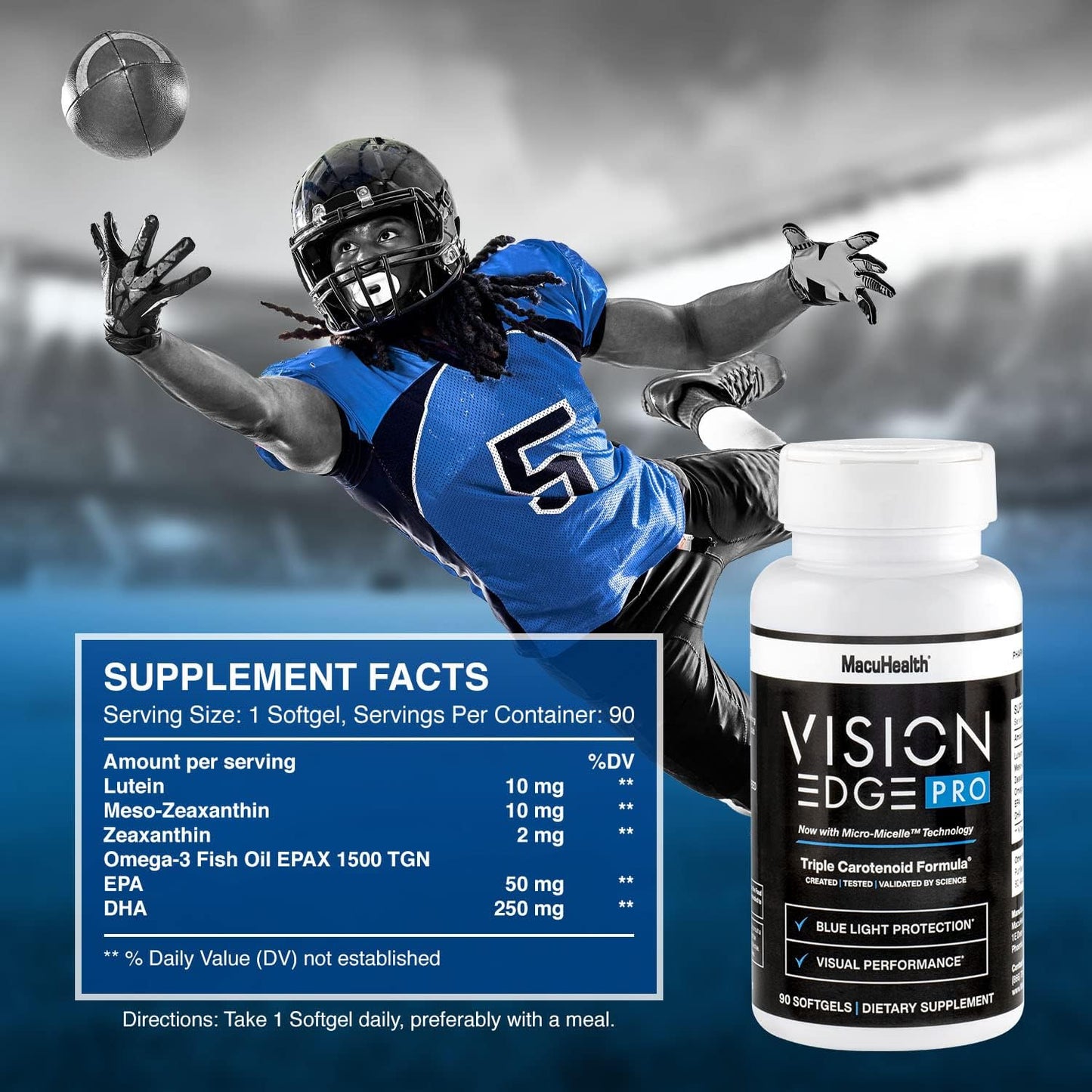 Athlete's Vision Edge Pro Eye Supplement with Lutein, Zeaxanthin, Meso-Zeaxanthin, Omega 3, Carotenoids - 90 Softgels