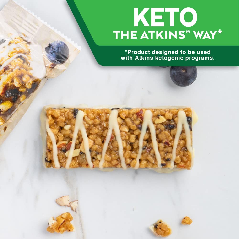 Atkins Blueberry Greek Yogurt Protein Meal Bar - High Fiber, 15g Protein, 3g Sugar, 5g Net Carbs - Keto Friendly Meal Replacement, 5 Bars