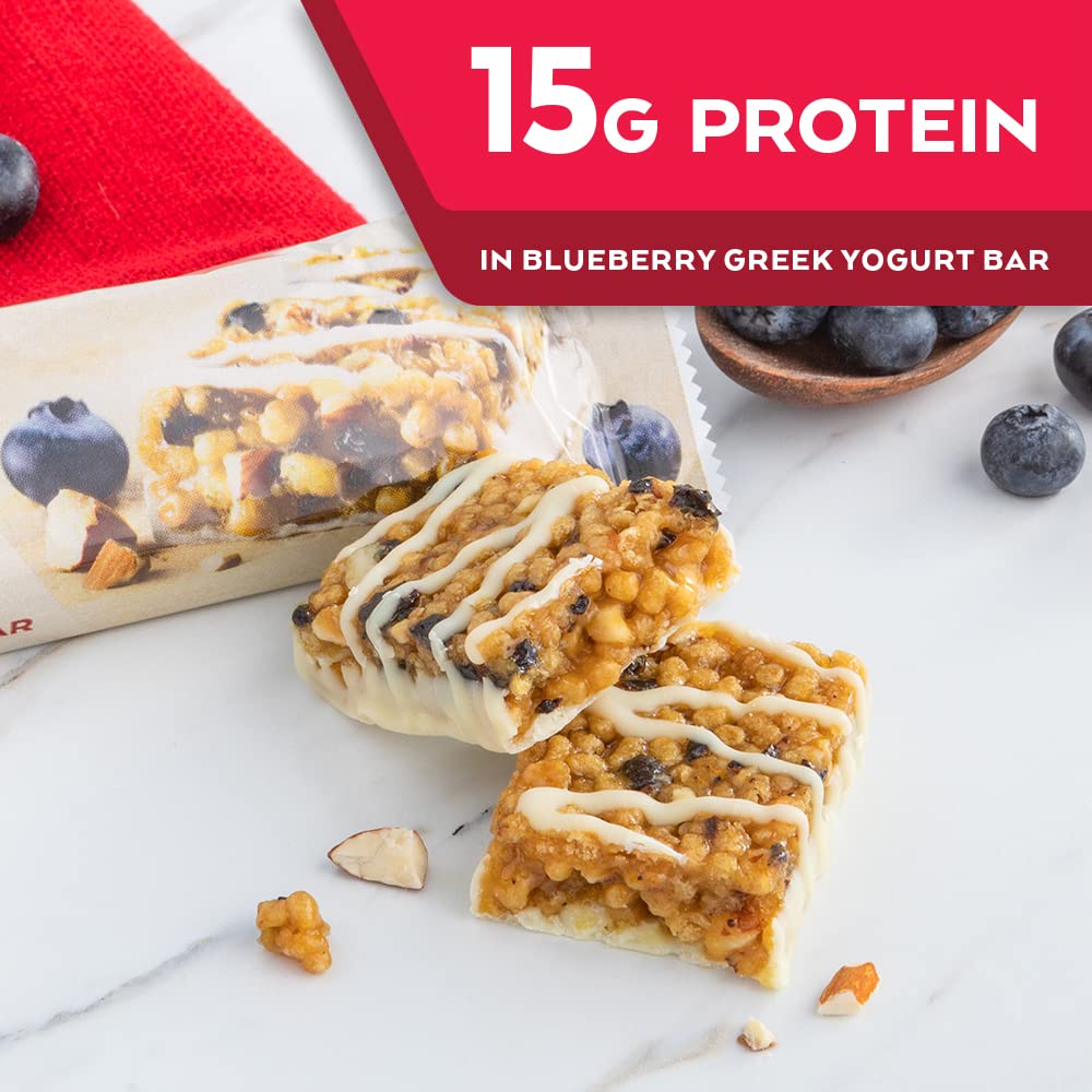 Atkins Blueberry Greek Yogurt Protein Meal Bar - High Fiber, 15g Protein, 3g Sugar, 5g Net Carbs - Keto Friendly Meal Replacement, 5 Bars