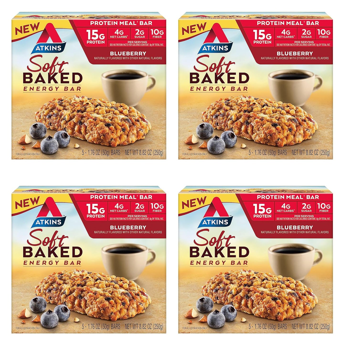 Atkins Blueberry Soft Baked Energy Bars with 15g Protein and Peanut Butter Protein Cookie - High Protein, Low Sugar & Fiber-Rich Snacks