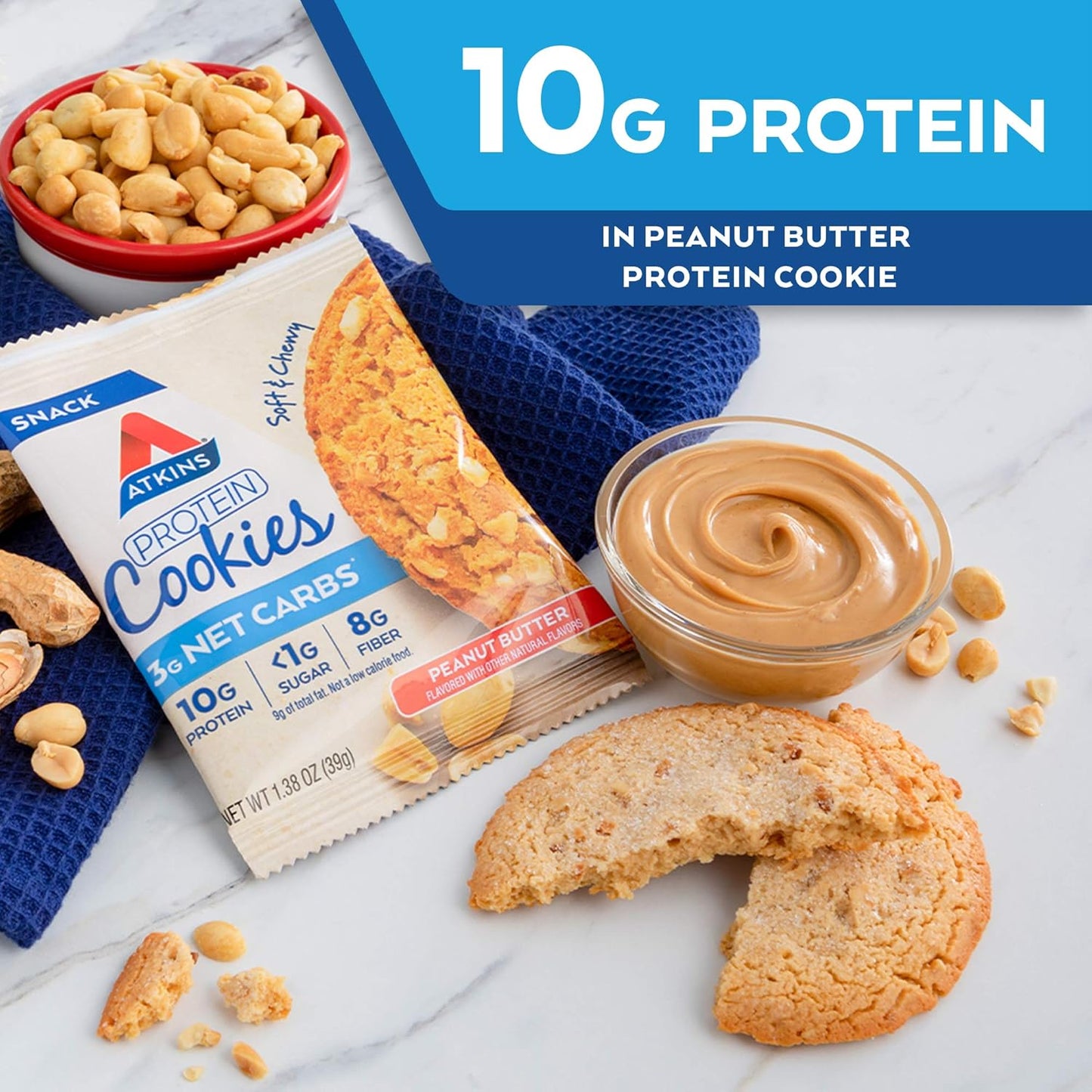 Atkins Blueberry Soft Baked Energy Bars with 15g Protein and Peanut Butter Protein Cookie - High Protein, Low Sugar & Fiber-Rich Snacks