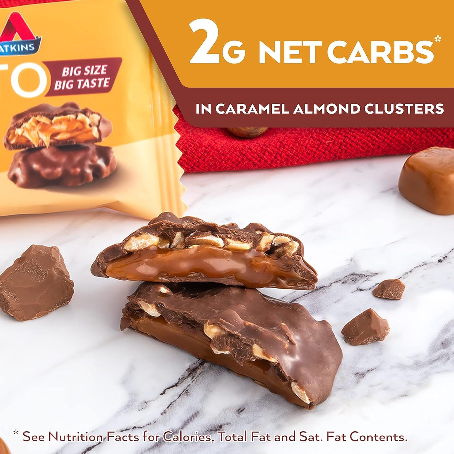 Atkins Caramel Almond Clusters: Gluten-Free, High-Fiber, Low Sugar, Keto-Friendly, 8-Pack