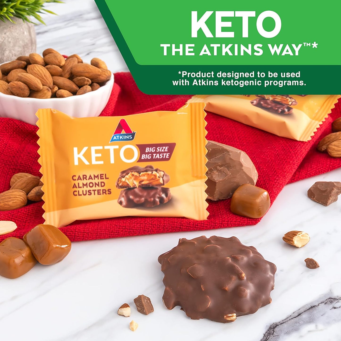 Atkins Caramel Almond Clusters: Gluten-Free, High-Fiber, Low Sugar, Keto-Friendly, 8-Pack