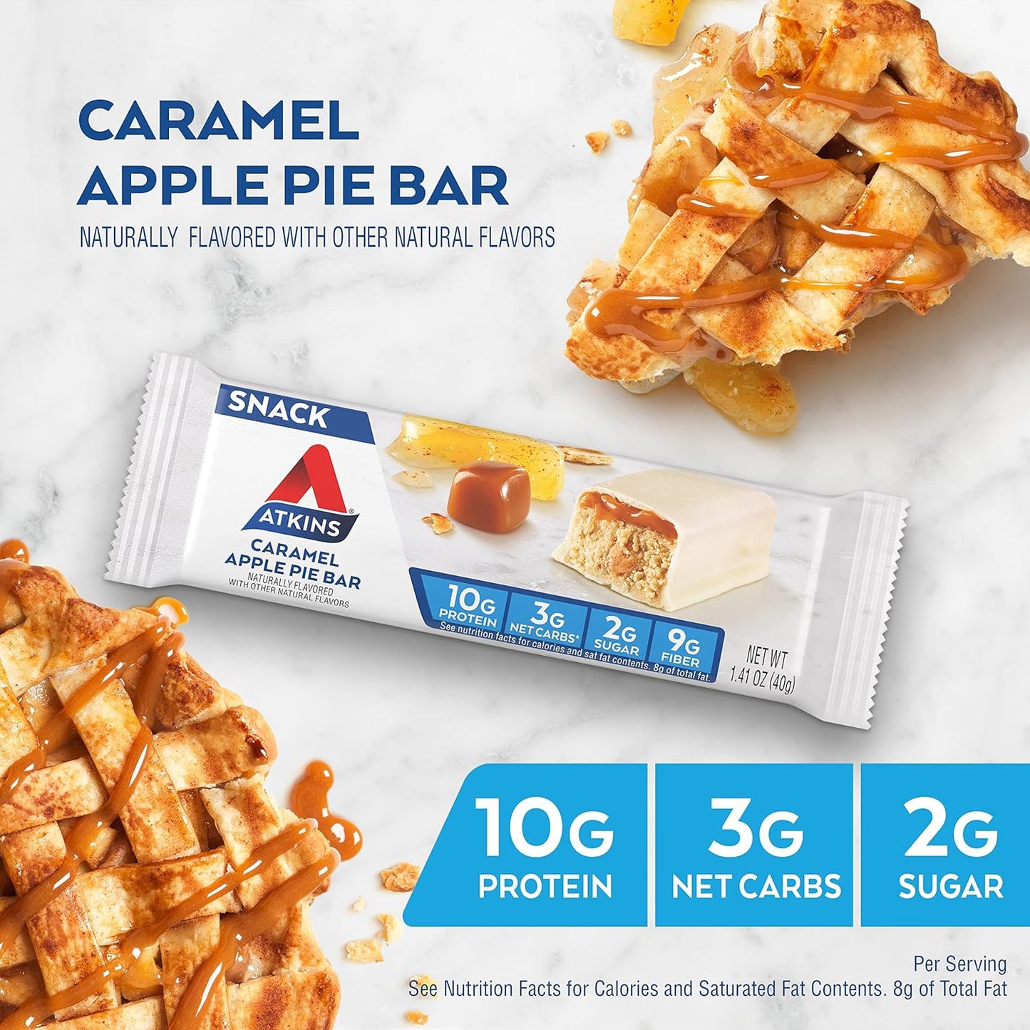 Atkins Caramel Apple Pie Snack Bars - High in Protein & Fiber, Low Carb & Sugar - 30 Bars