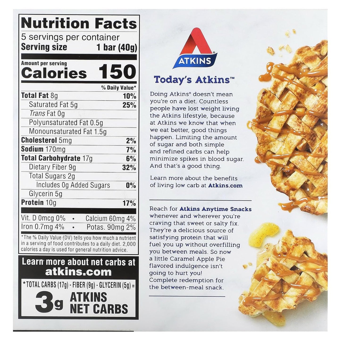 Atkins Caramel Apple Pie Snack Bars, 5 Bars, 1.41 oz Each