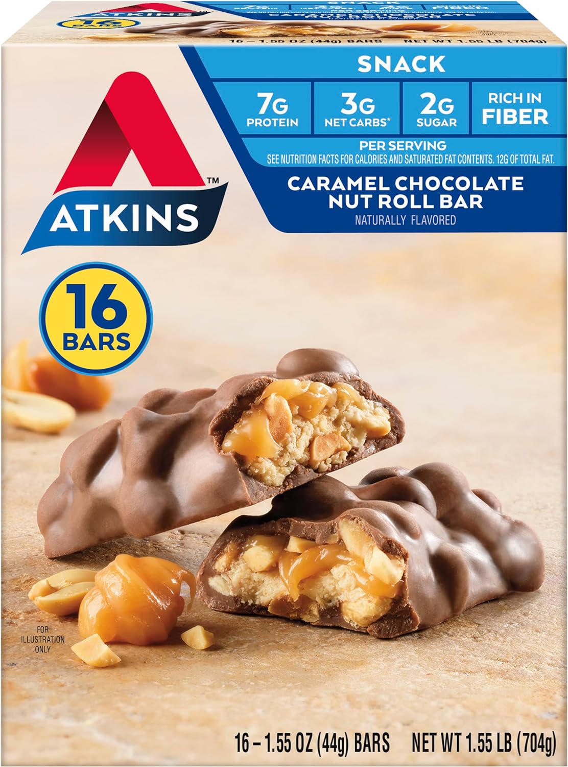 Atkins Caramel Chocolate Nut Roll Protein Snack Bar, High Fiber, 2g Sugar, 16 Count & Endulge Chocolate Caramel Mousse Bar, Low Sugar, High Fiber, 5 Count