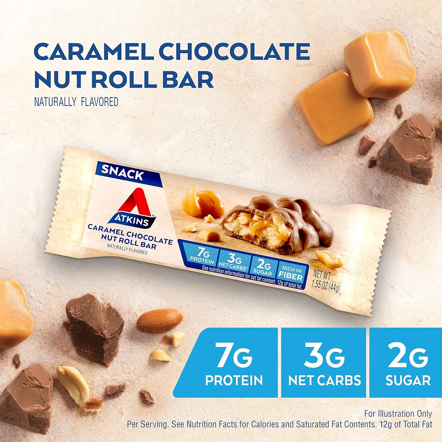 Atkins Caramel Chocolate Nut Roll Protein Snack Bar, High Fiber, 2g Sugar, 16 Count & Endulge Chocolate Caramel Mousse Bar, Low Sugar, High Fiber, 5 Count