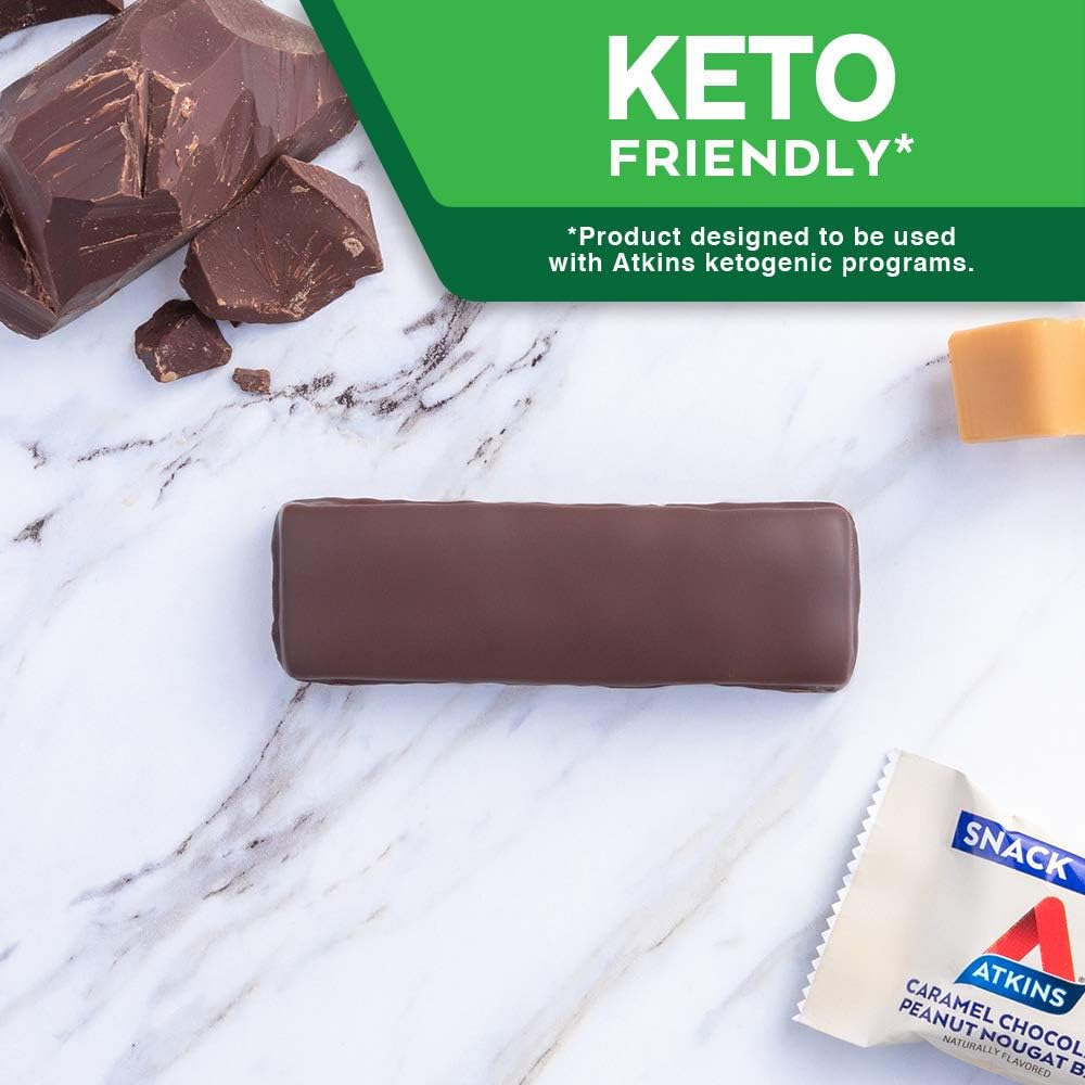 Atkins Caramel Chocolate Peanut Nougat Snack Bar, High Protein, Low Sugar, Keto-Friendly, 5 Bars