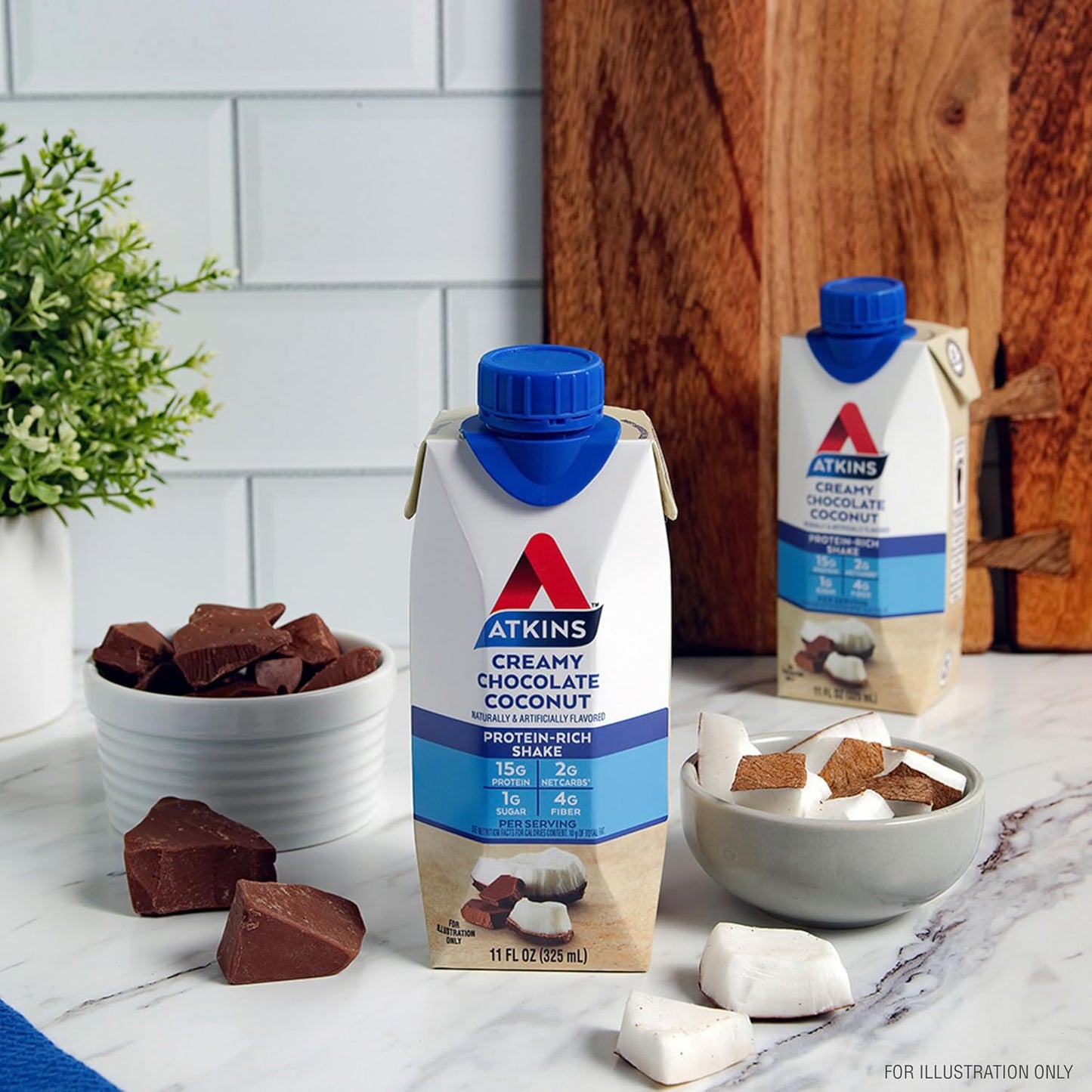Atkins Creamy Chocolate Coconut Protein Shake - 12 Count, 15g Protein, 2g Net Carbs, Low Sugar, Keto-Friendly