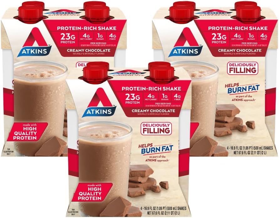 Atkins Creamy Chocolate Protein Shake, 23g Protein, Low Glycemic, 4g Net Carb, Keto Friendly - 12 Pack