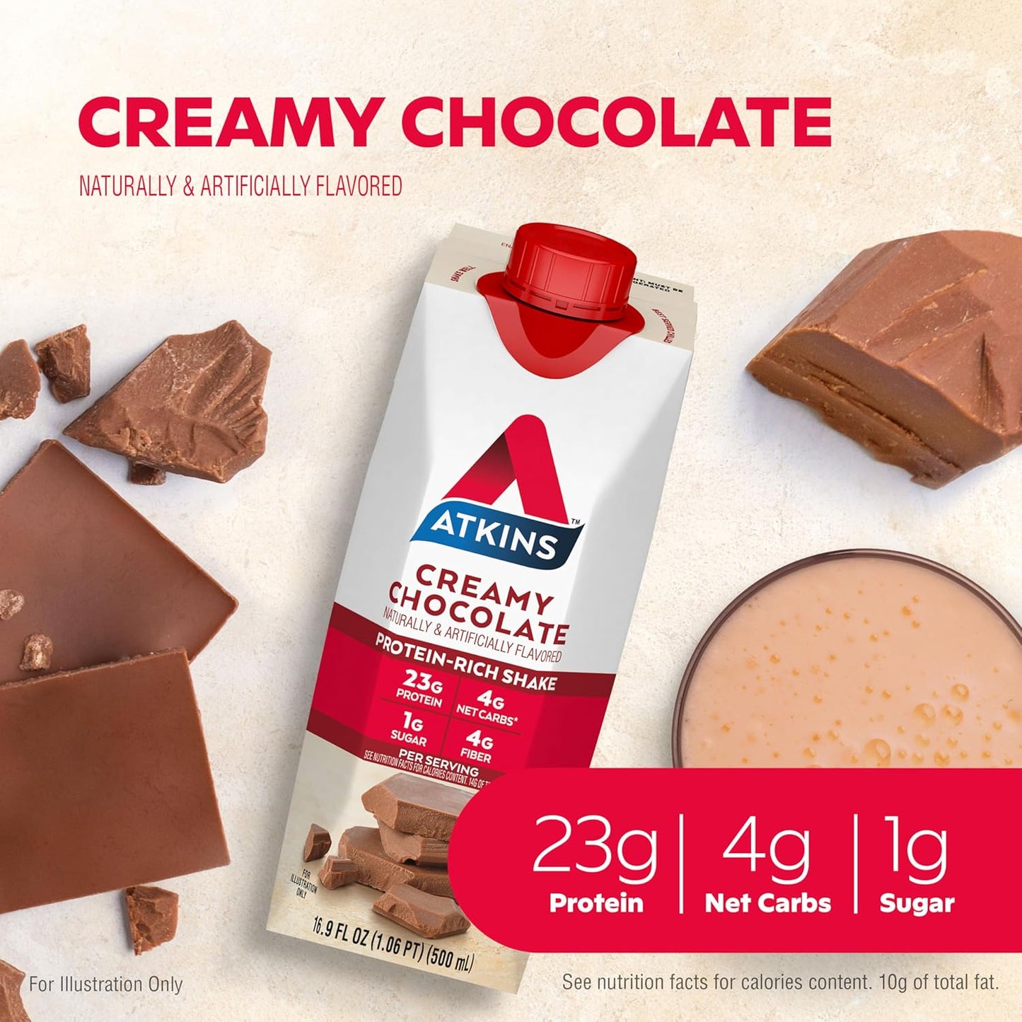 Atkins Creamy Chocolate Protein Shake, 23g Protein, Low Glycemic, 4g Net Carb, Keto Friendly - 12 Pack