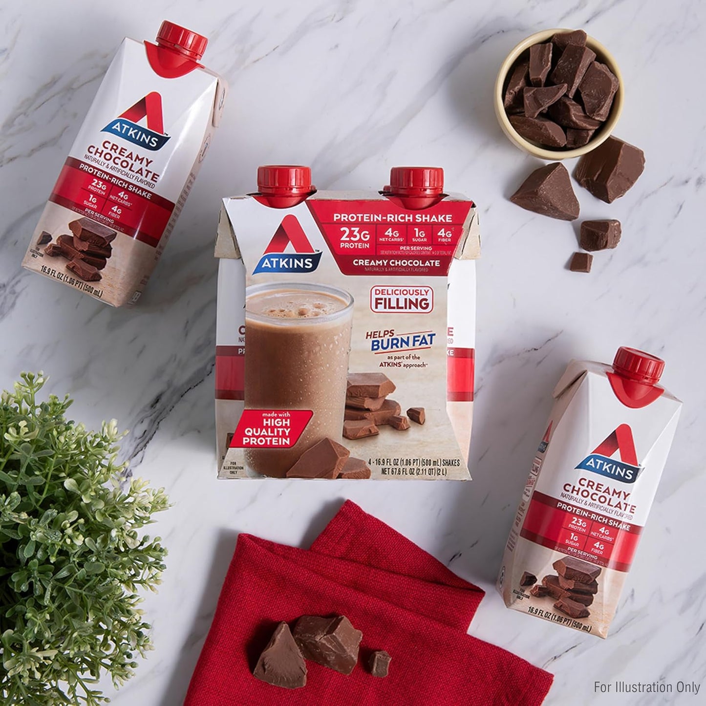 Atkins Creamy Chocolate Protein Shake, 23g Protein, Low Glycemic, 4g Net Carb, Keto Friendly - 12 Pack