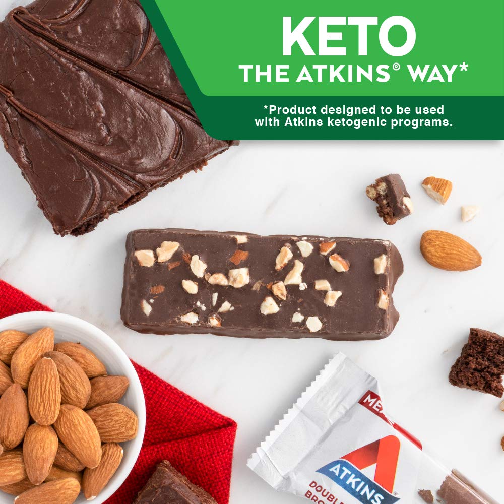 Atkins Double Fudge Brownie Protein Meal Bar: High Fiber, 15g Protein, 1g Sugar, 4g Net Carb - Keto-Friendly Meal Replacement