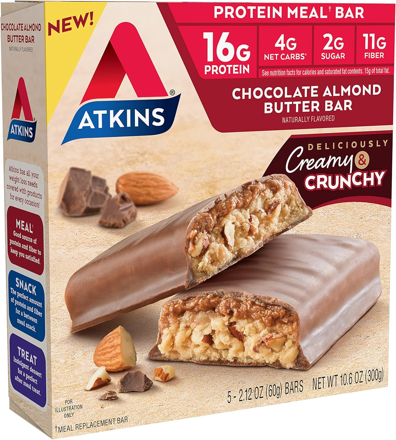 Atkins Endulge Chocolate Caramel Mousse Bar & Chocolate Almond Butter Protein Meal Bar Bundle - Low Sugar, High Fiber, Keto-Friendly, 10 Count